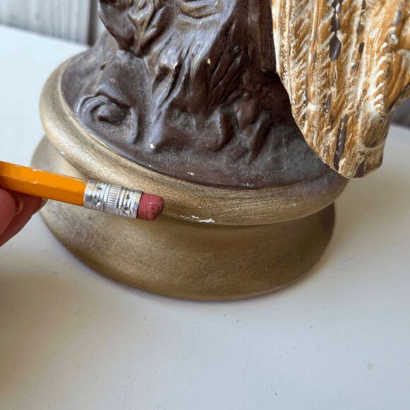 VTG 1973 Hand-Painted Ceramic Owl Sculpture Signed Artist Gold Base Retro Decor - Picture 3 of 9